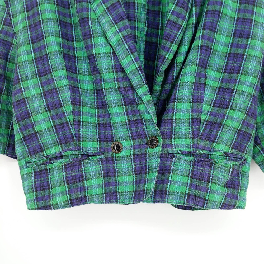 Vintage Justin Allen Plaid Crop Blazer Jacket Retro Boho Indie Blue Green 15/16 - Picture 5 of 8